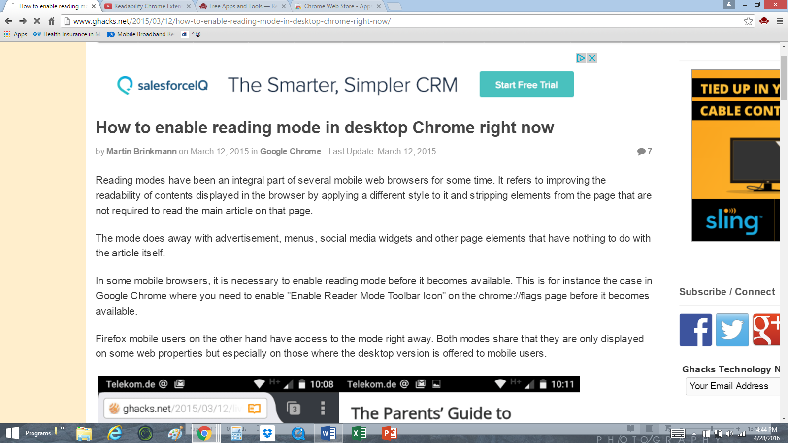 Web page without Readability extension
