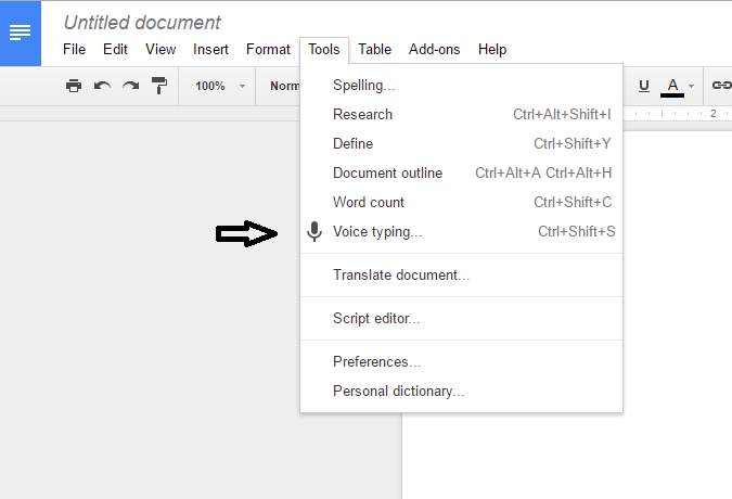 Google Docs Voice Typing